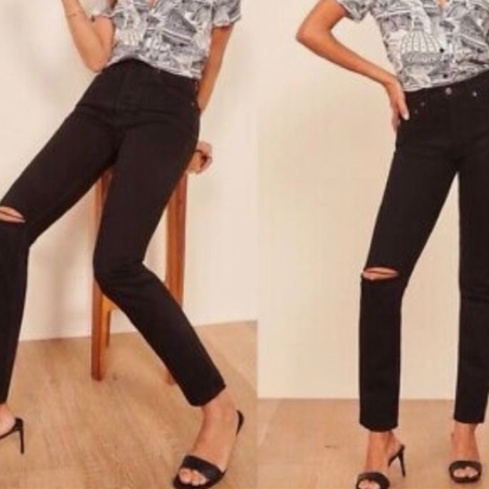 NWT Reformation julia high cigarette black destroyed jeans - Picture 2 of 5